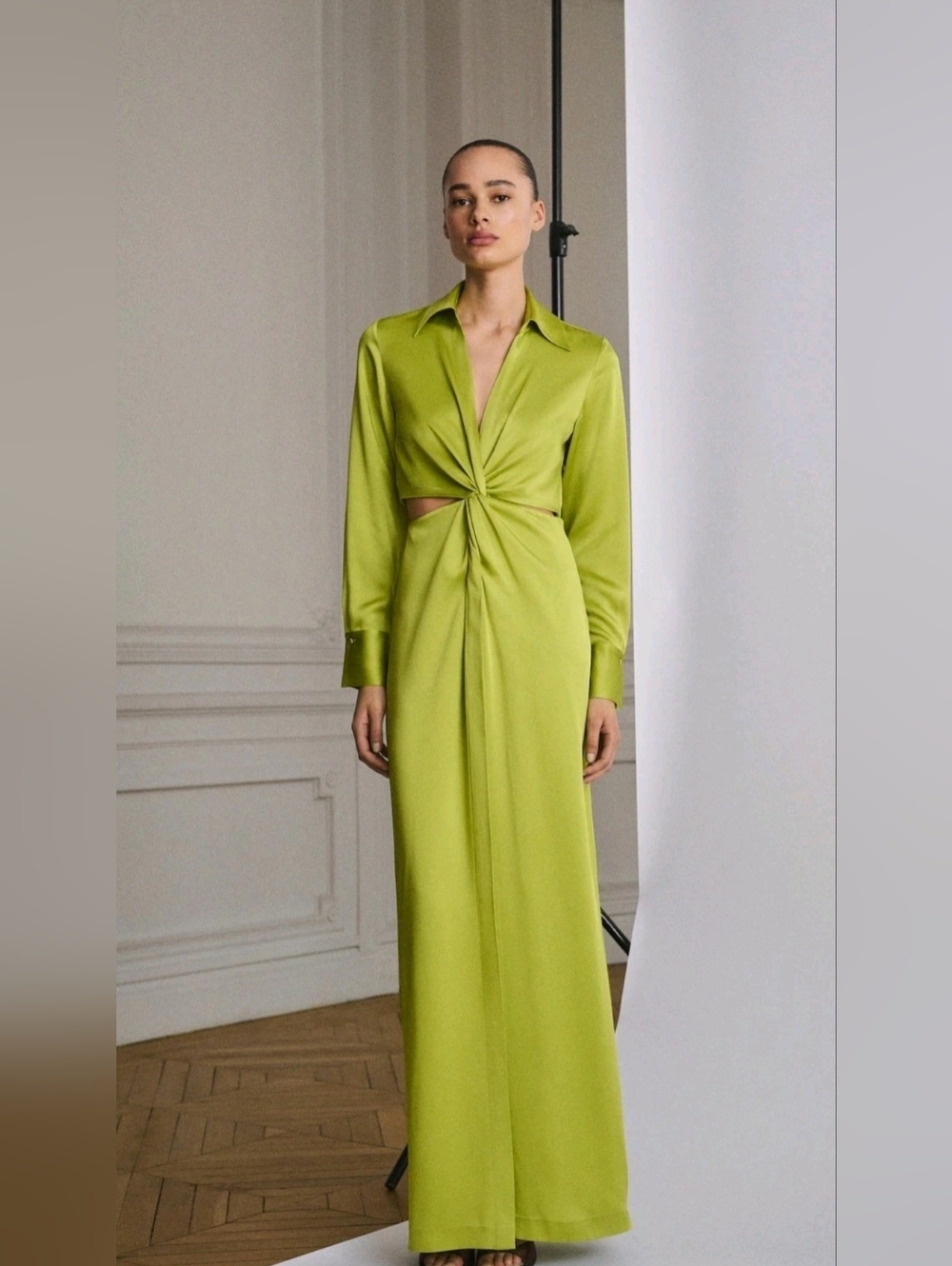 Mango Capsule Praped Shirt Lime Green Twist-Front Cutout Dress Size US /4 NEW